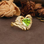 Unique, Luxurious Gothic Style 3 Prong Heart Cut Peridot Engagement Ring - Additional view