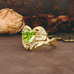 Unique, Luxurious Gothic Style 3 Prong Heart Cut Peridot Engagement Ring - Additional view