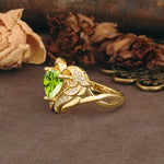 Unique, Luxurious Gothic Style 3 Prong Heart Cut Peridot Engagement Ring - Additional view