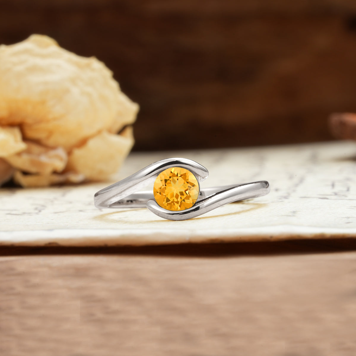 Unique, Minimalist, and Intertwined Round Cut Citrine Engagement Ring - Additional view