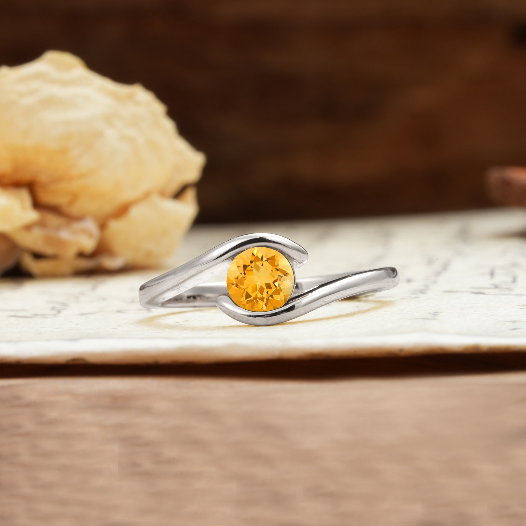 Unique, Minimalist, and Intertwined Round Cut Citrine Engagement Ring - Additional view