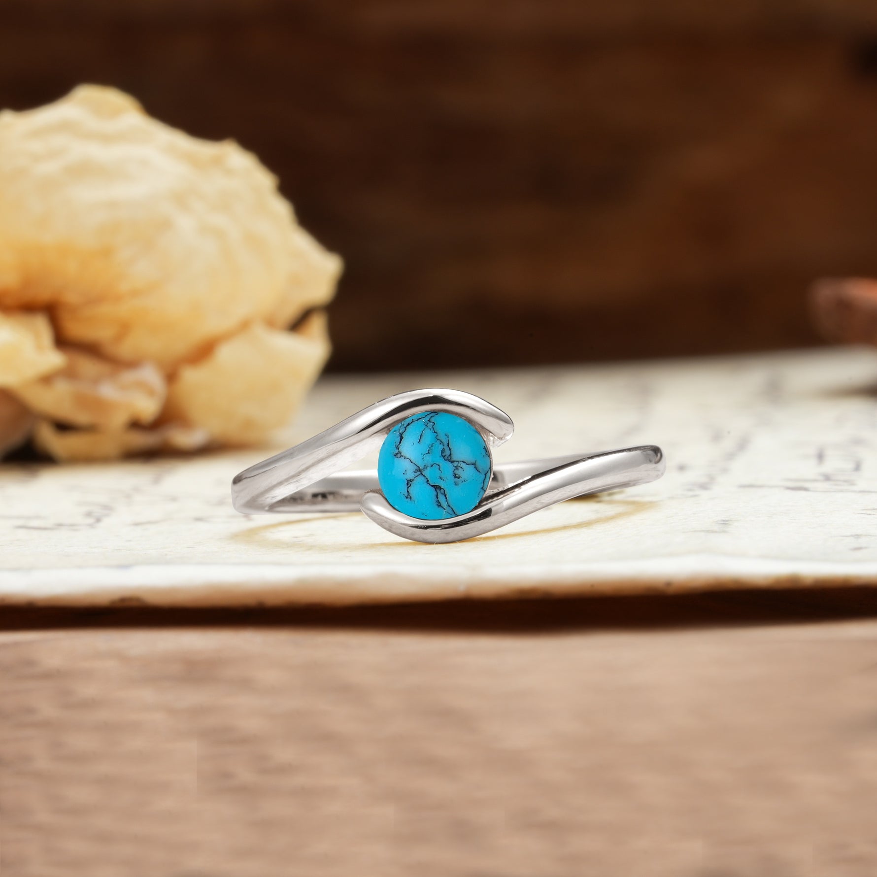 Unique, Minimalist, and Intertwined Round Cut Turquoise Engagement Ring - Additional view