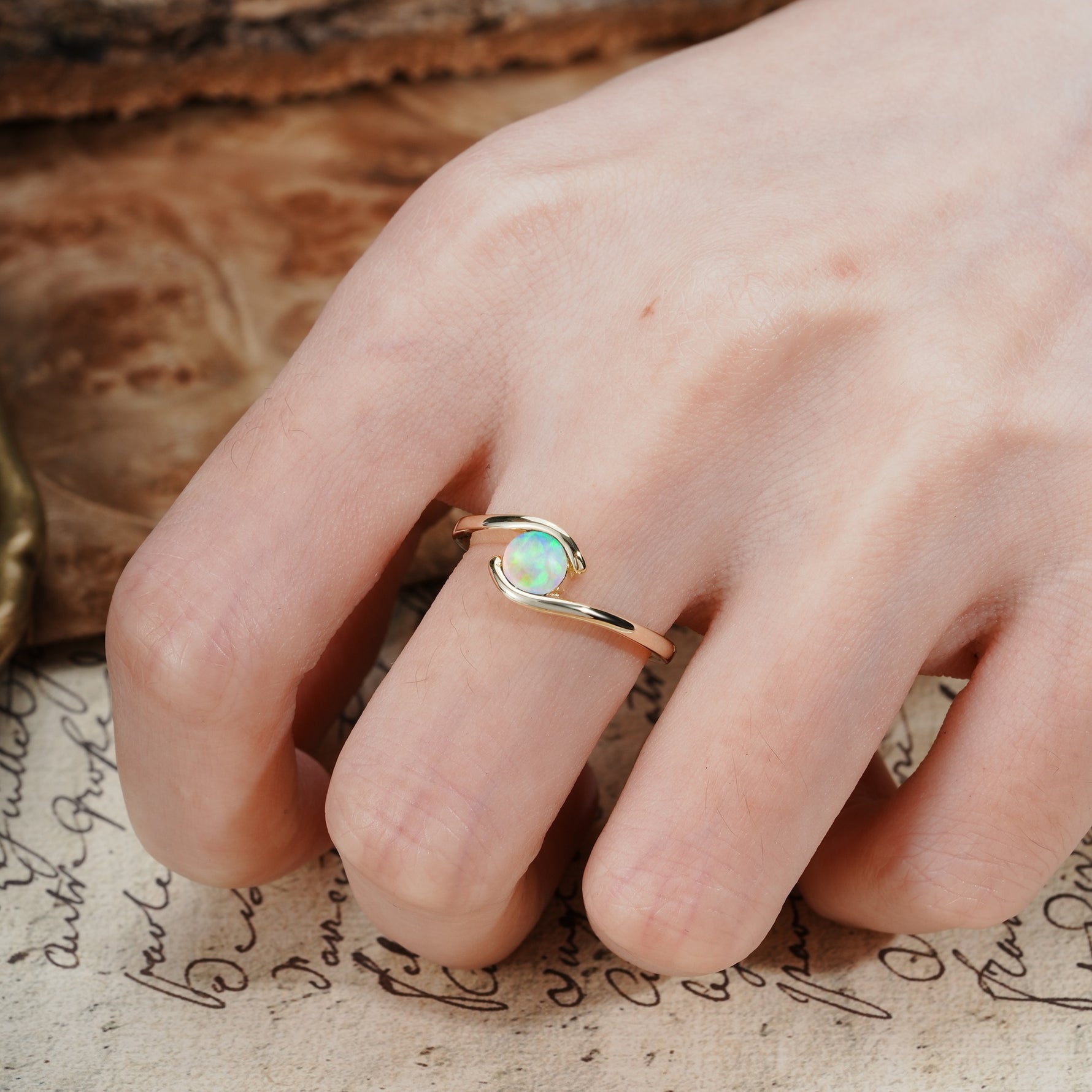 Unique, Minimalist, and Intertwined Round Cut Fire Opal Engagement Ring - Additional view