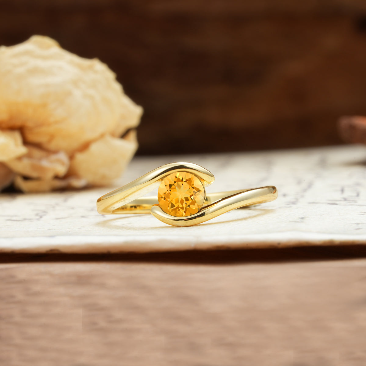 Unique, Minimalist, and Intertwined Round Cut Citrine Engagement Ring - Additional view