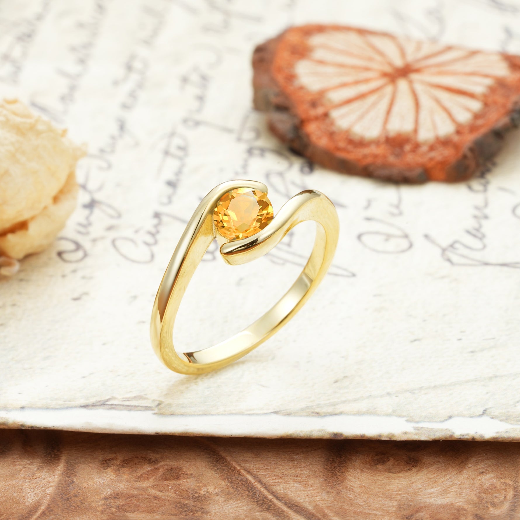 Unique, Minimalist, and Intertwined Round Cut Citrine Engagement Ring - Additional view