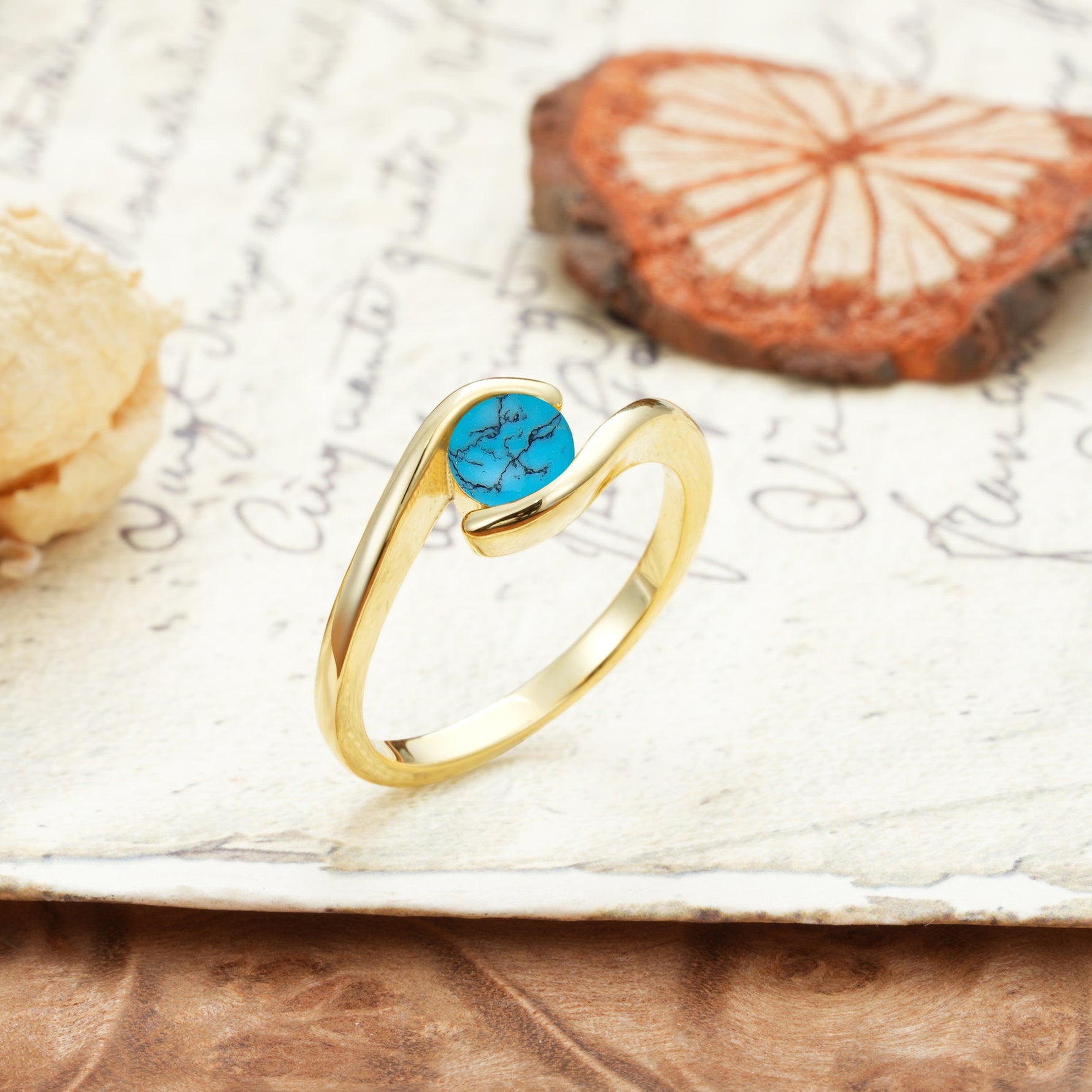 Unique, Minimalist, and Intertwined Round Cut Turquoise Engagement Ring - Additional view