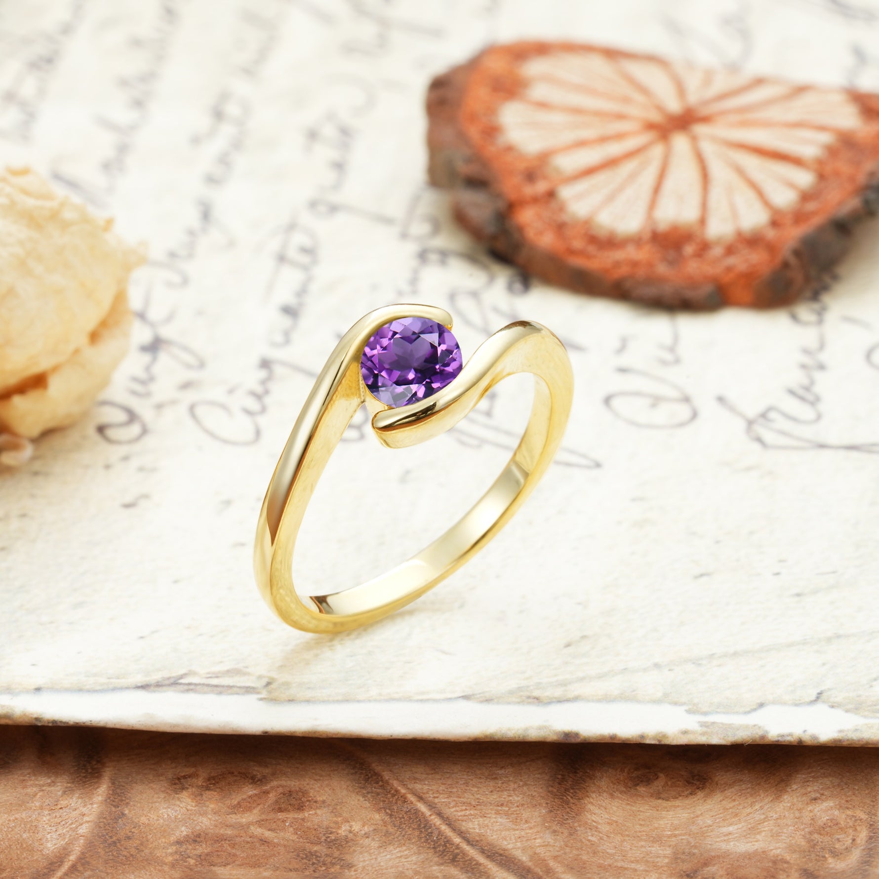 Unique, Minimalist, and Intertwined Round Cut Amethyst Engagement Ring - Additional view