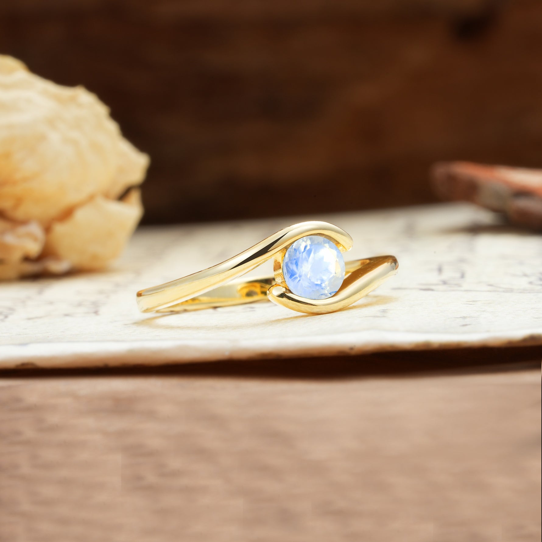 Unique, Minimalist, and Intertwined Round Cut Moonstone Engagement Ring - Additional view