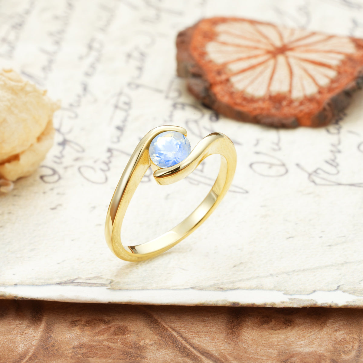 Unique, Minimalist, and Intertwined Round Cut Moonstone Engagement Ring - Additional view