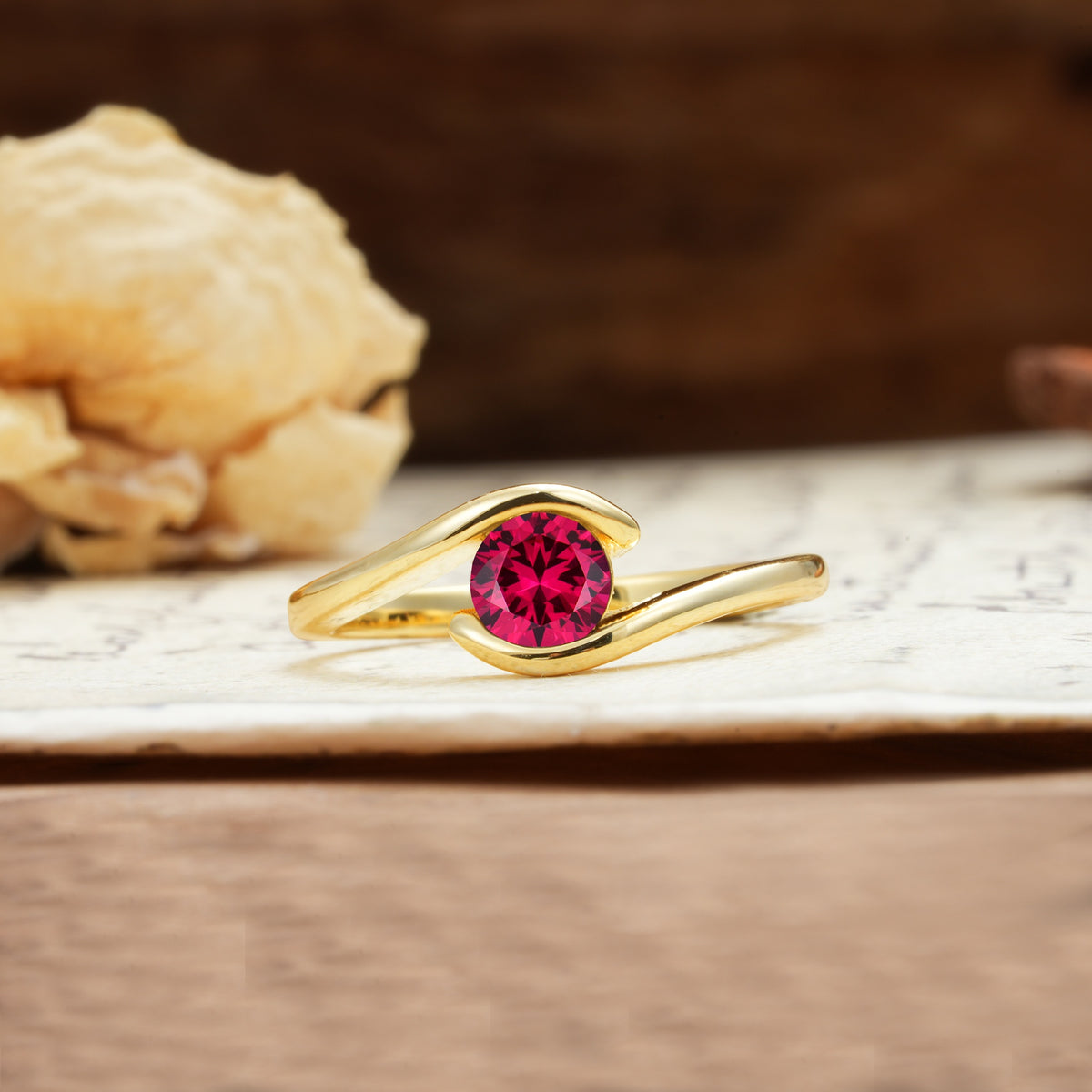 Unique, Minimalist, and Intertwined Round Cut Ruby Engagement Ring - Additional view
