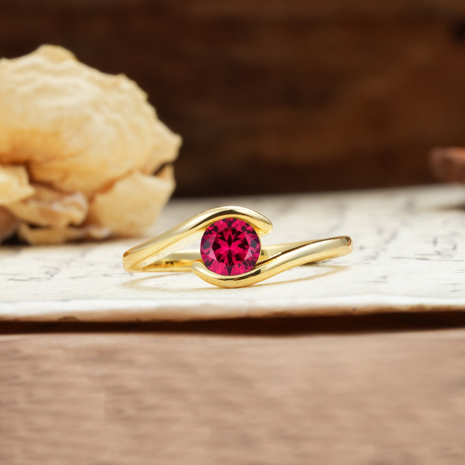 Unique, Minimalist, and Intertwined Round Cut Ruby Engagement Ring - Additional view
