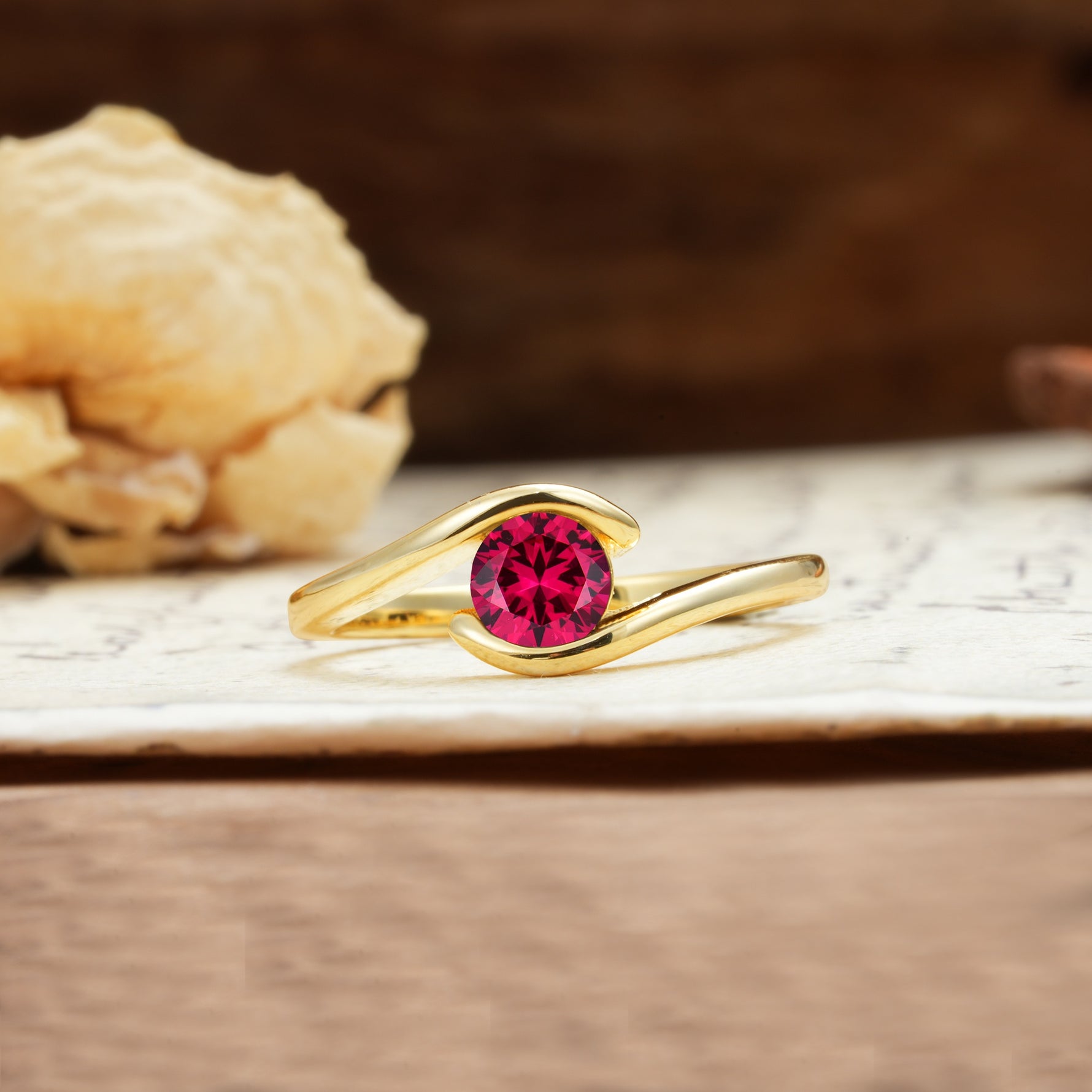 Unique, Minimalist, and Intertwined Round Cut Ruby Engagement Ring - Additional view