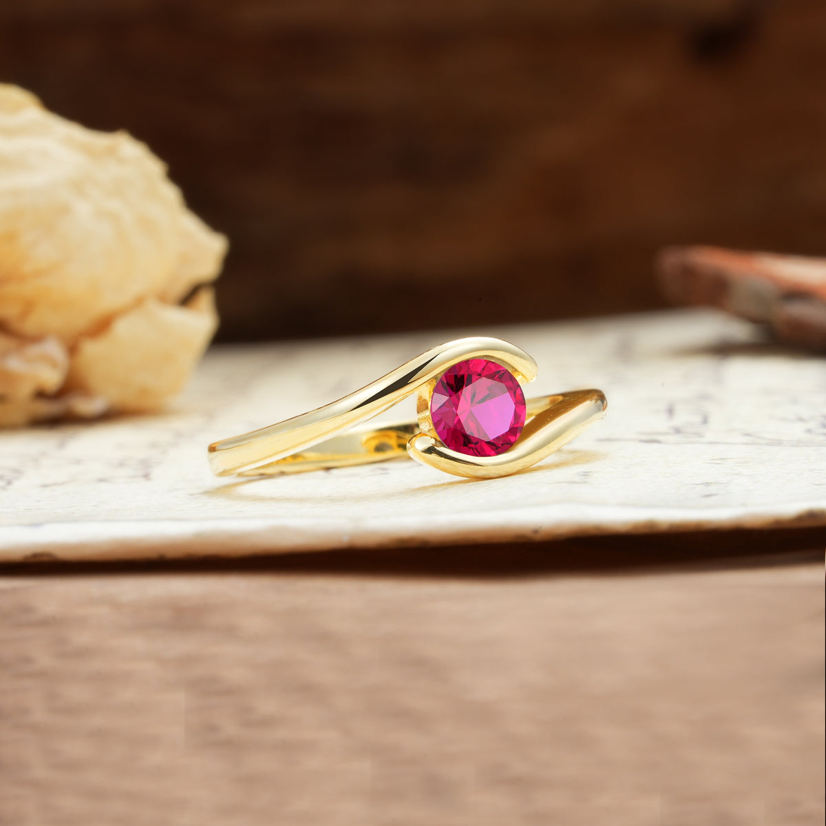 Unique, Minimalist, and Intertwined Round Cut Ruby Engagement Ring - Additional view