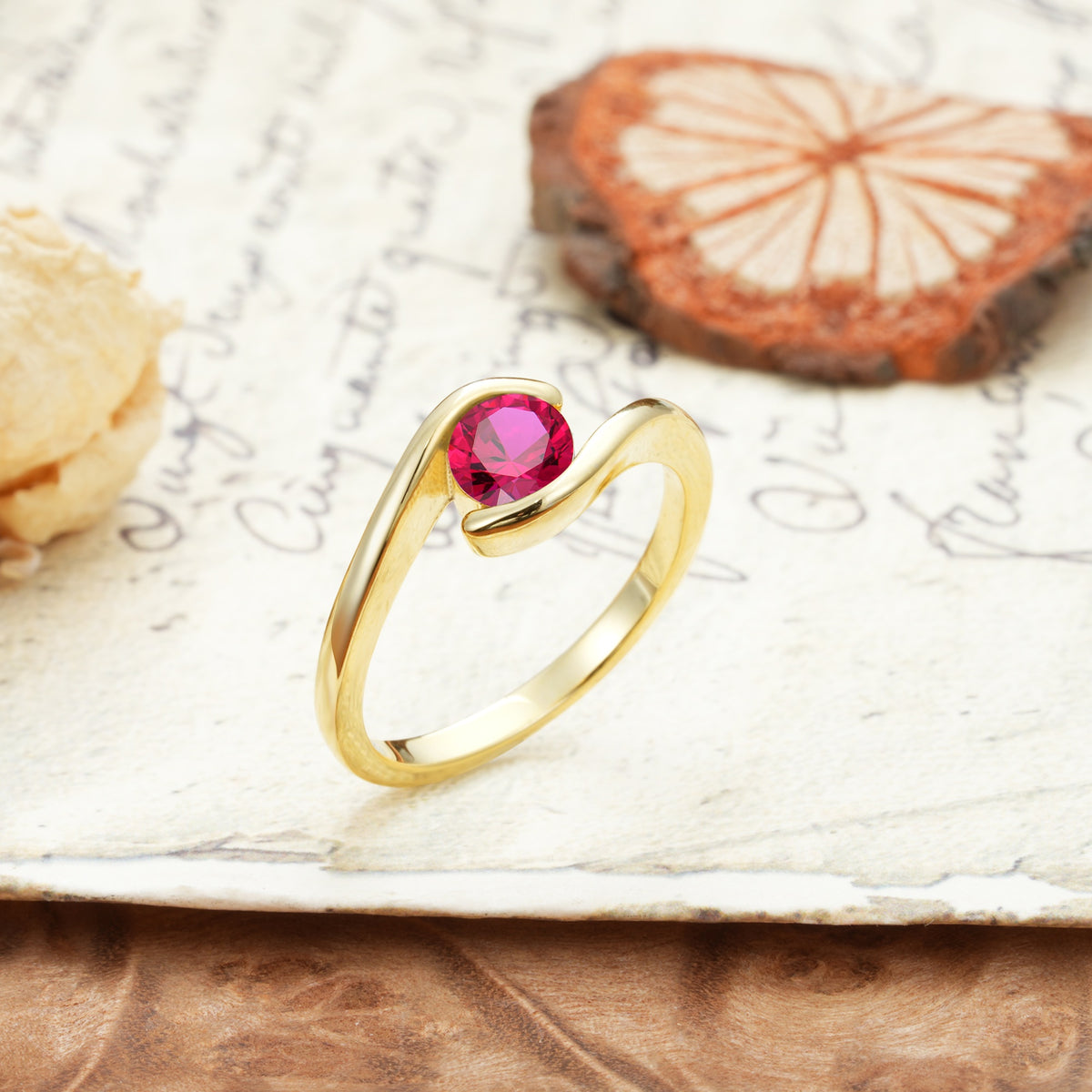 Unique, Minimalist, and Intertwined Round Cut Ruby Engagement Ring - Additional view