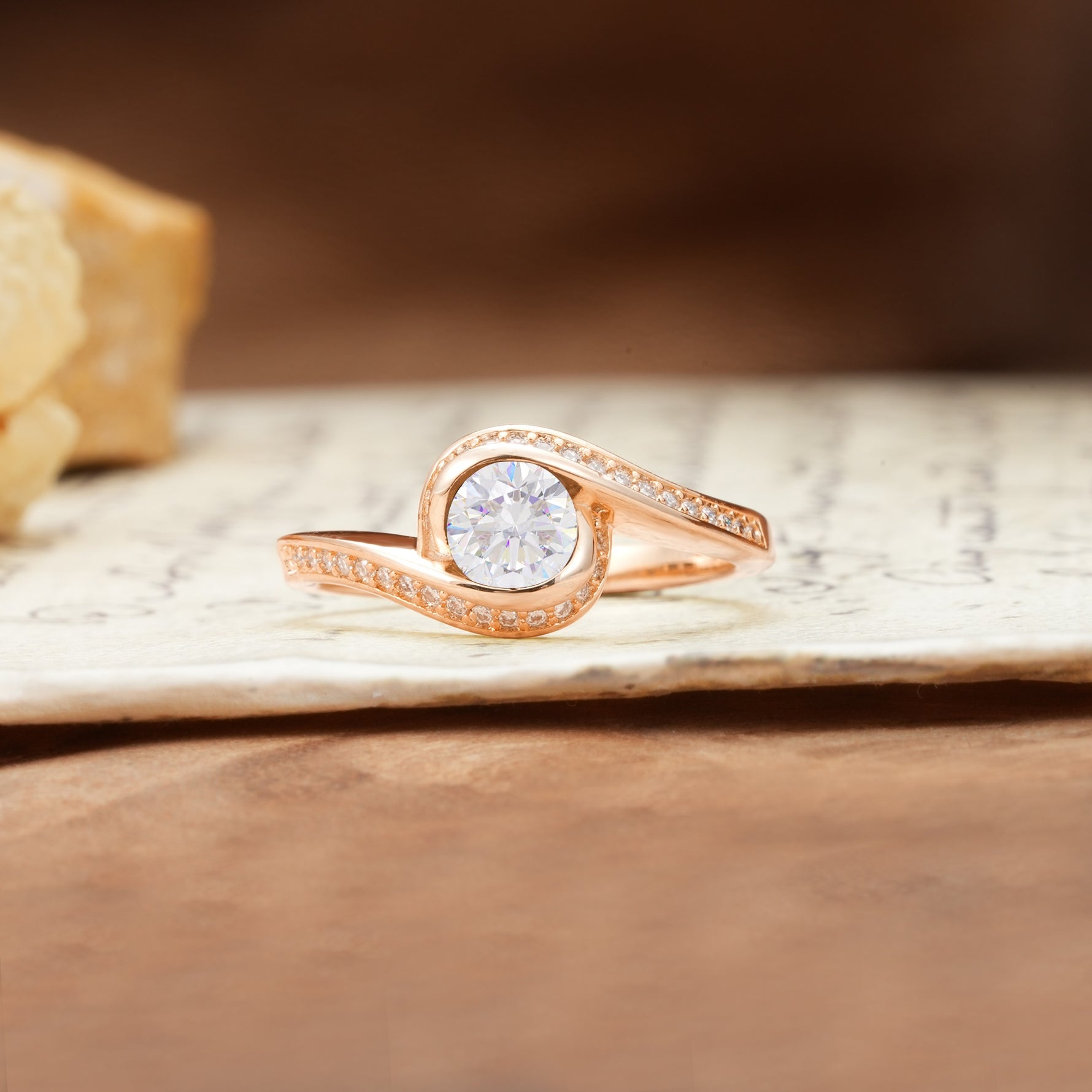 Unique Pavé-Set Spiral Round Cut Moissanite Engagement Ring - Additional view