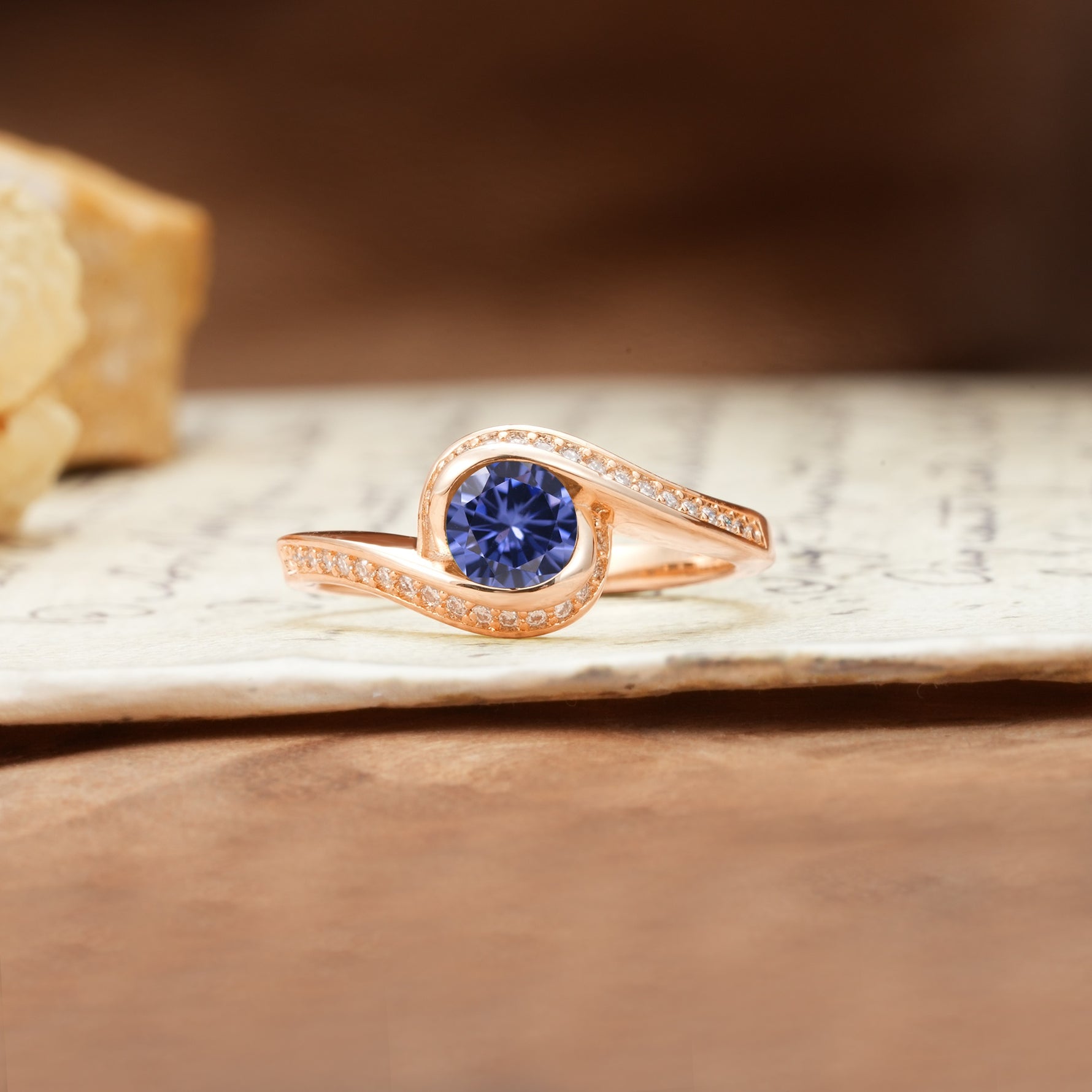 Unique Pavé-Set Spiral Round Cut Tanzanite Engagement Ring - Additional view