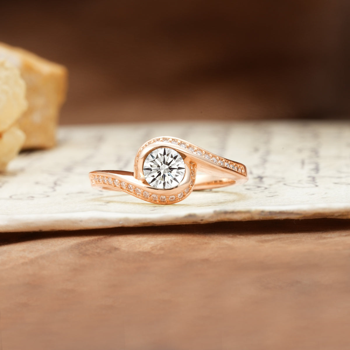 Unique Pavé-Set Spiral Round Cut Lab Diamond Engagement Ring - Additional view
