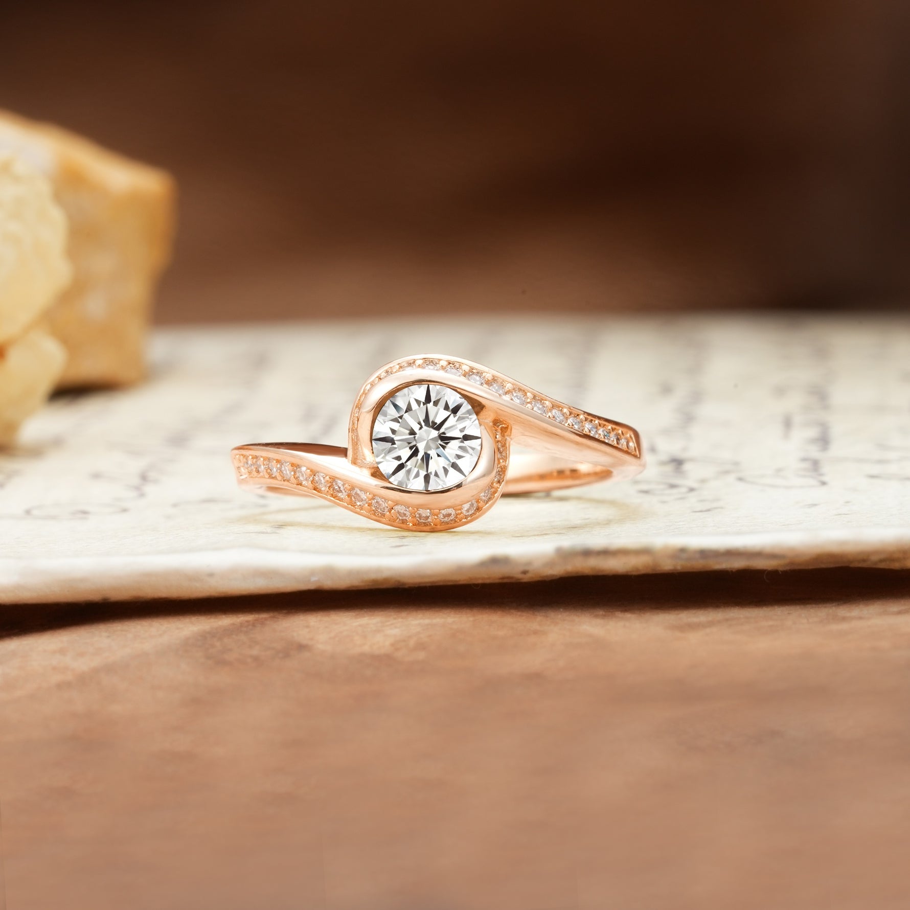 Unique Pavé-Set Spiral Round Cut Lab Diamond Engagement Ring - Additional view