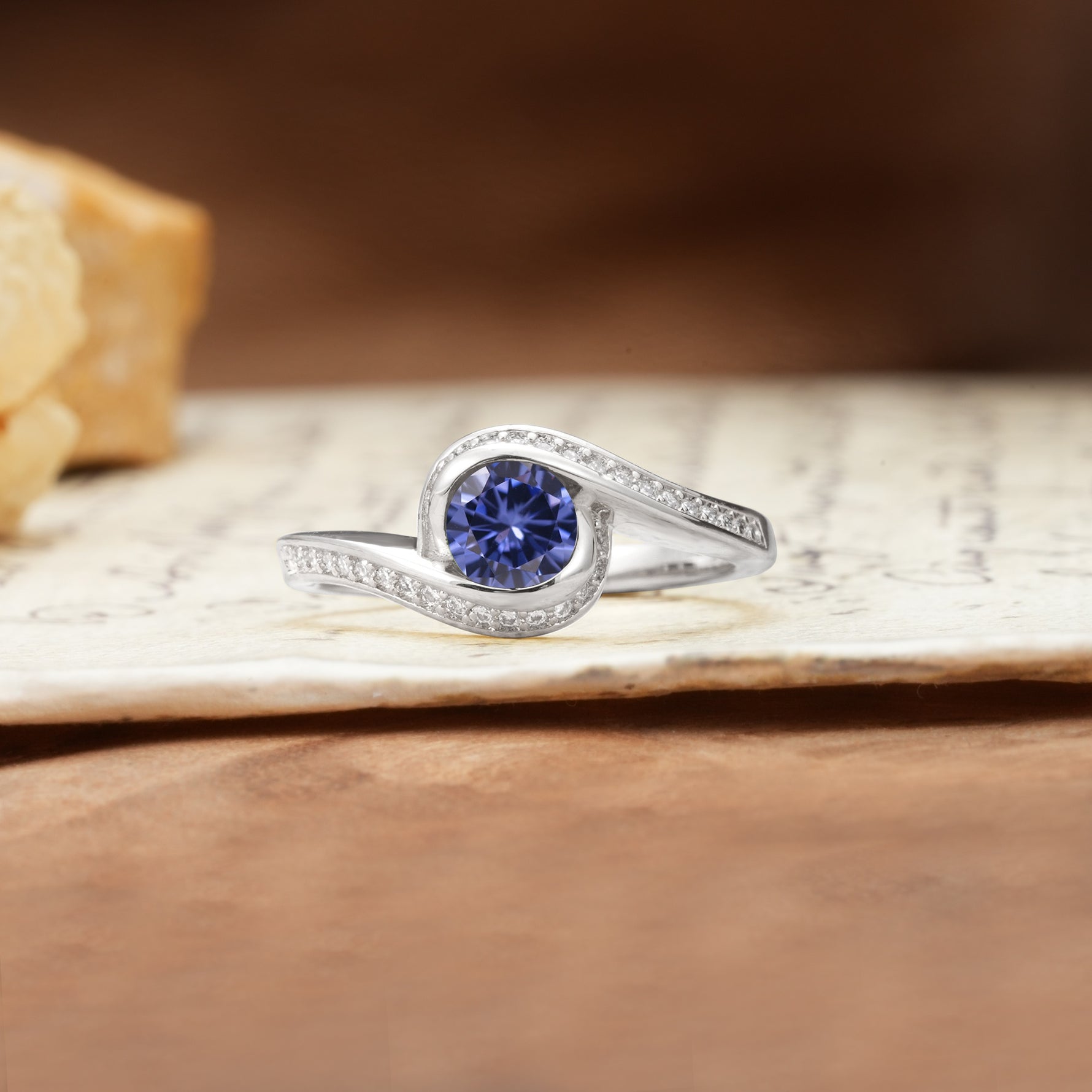 Unique Pavé-Set Spiral Round Cut Tanzanite Engagement Ring - Additional view