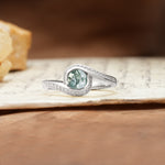 Unique Pavé-Set Spiral Round Cut Moss Agate Engagement Ring - Additional view