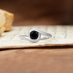 Unique Pavé-Set Spiral Round Cut Black Onyx Engagement Ring - Additional view