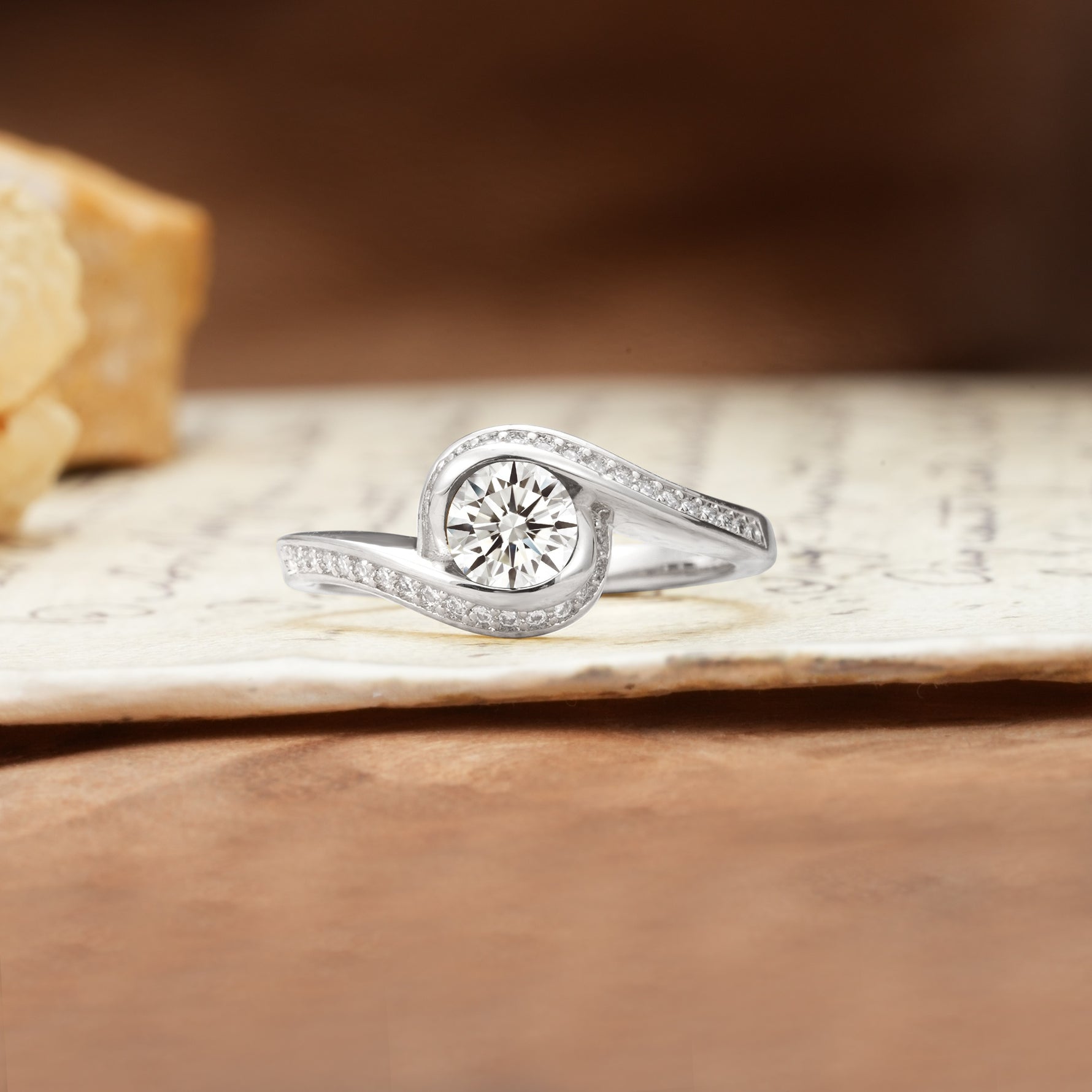 Unique Pavé-Set Spiral Round Cut Lab Diamond Engagement Ring - Additional view