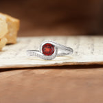 Unique Pavé-Set Spiral Round Cut Garnet Engagement Ring - Additional view