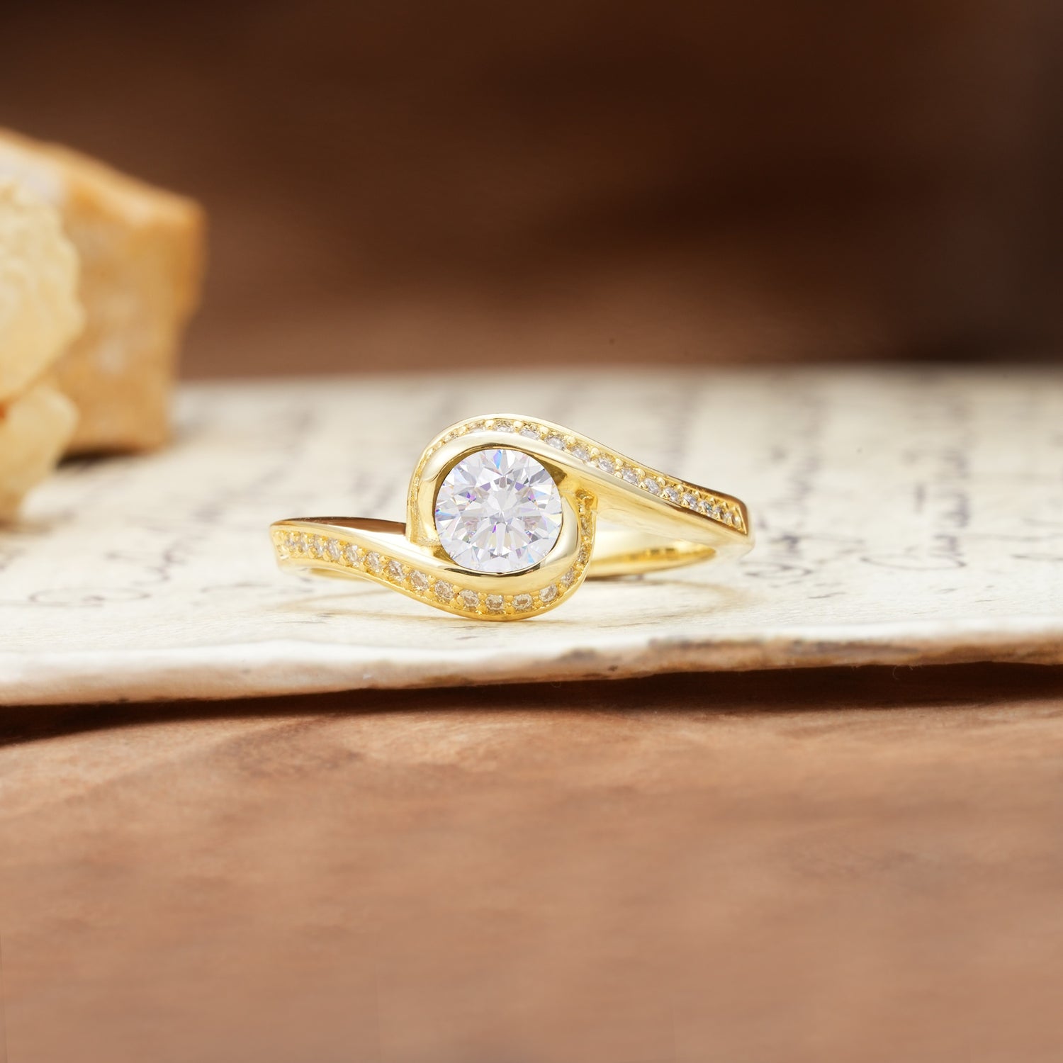 Unique Pavé-Set Spiral Round Cut Moissanite Engagement Ring - Additional view