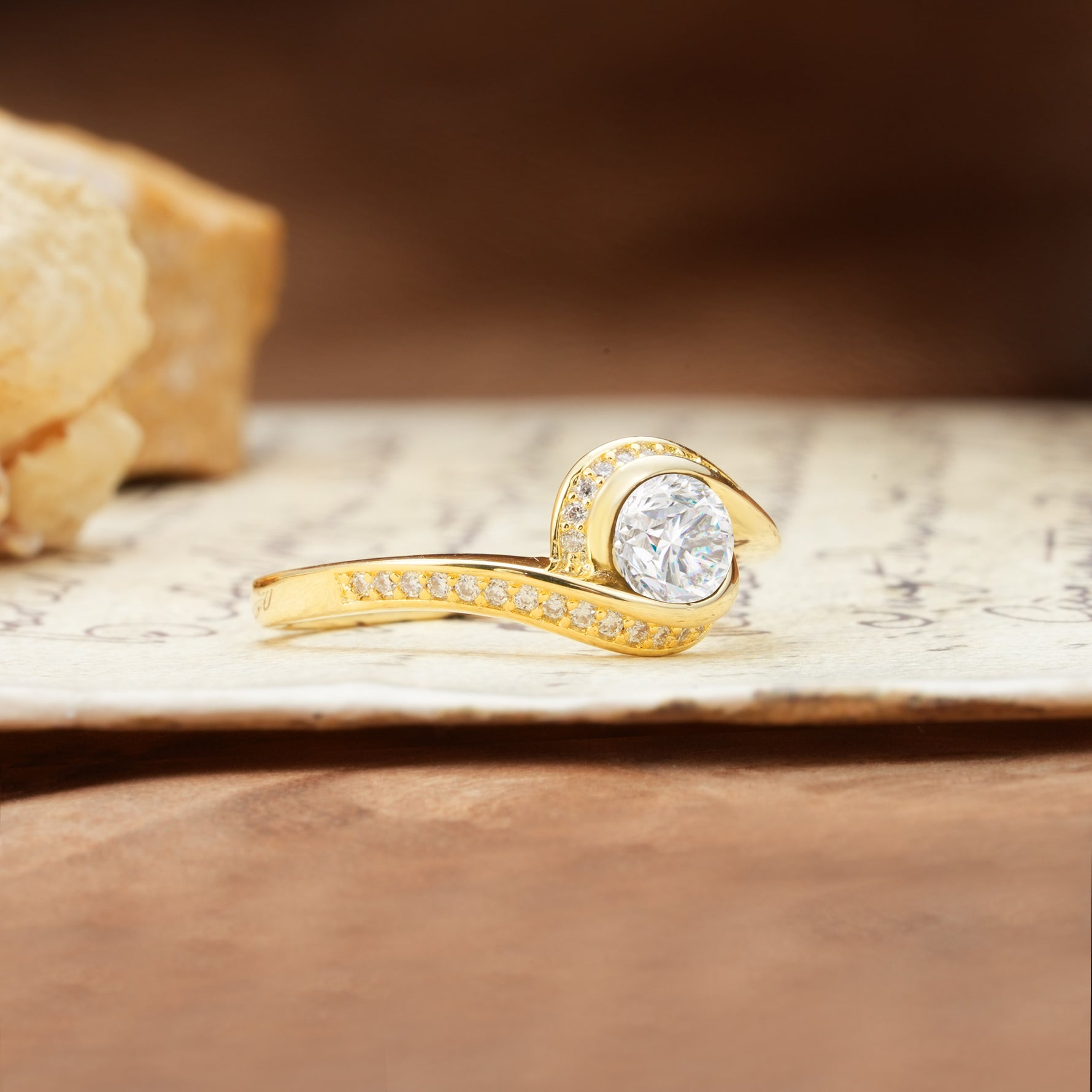 Unique Pavé-Set Spiral Round Cut Moissanite Engagement Ring - Additional view