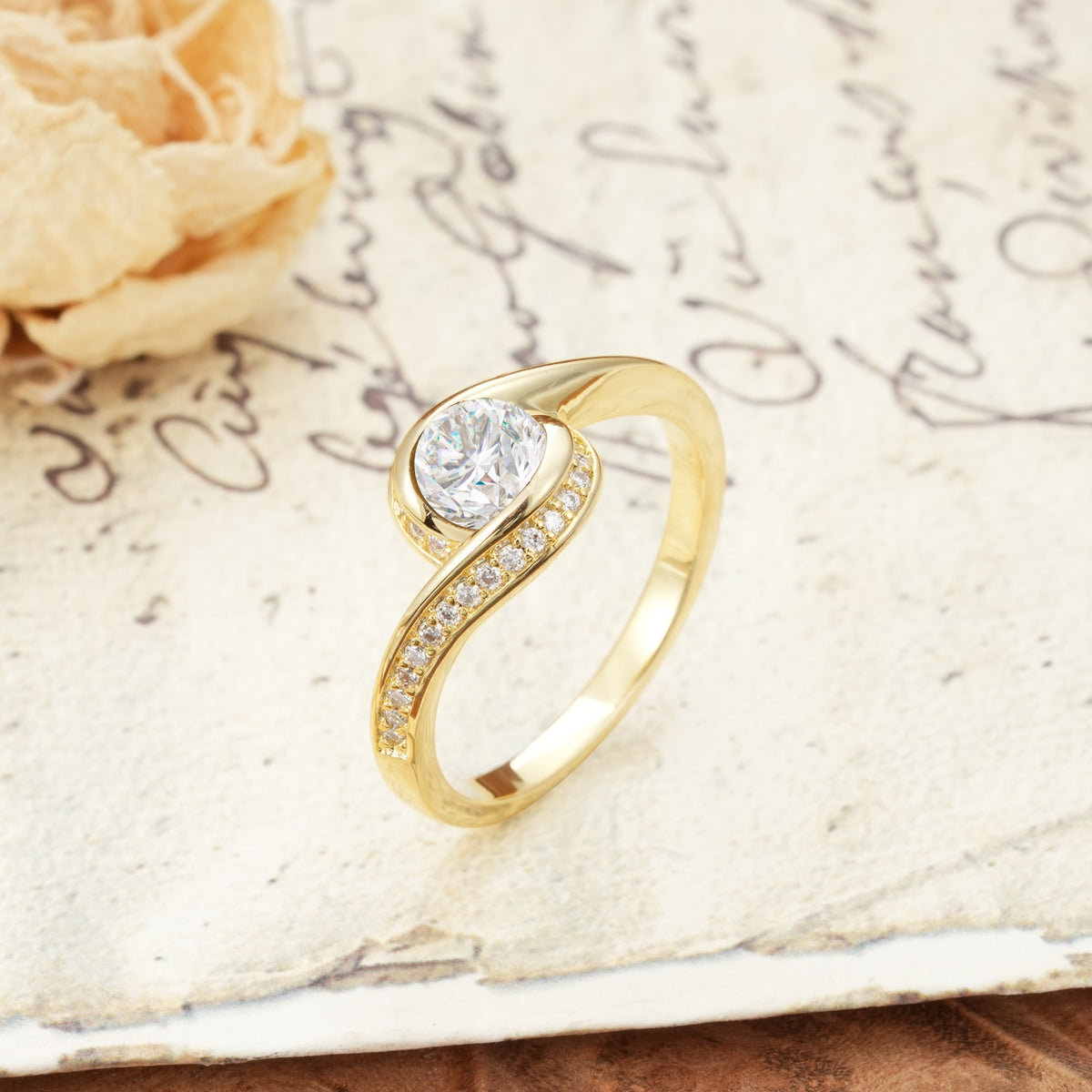 Unique Pavé-Set Spiral Round Cut Moissanite Engagement Ring - Additional view