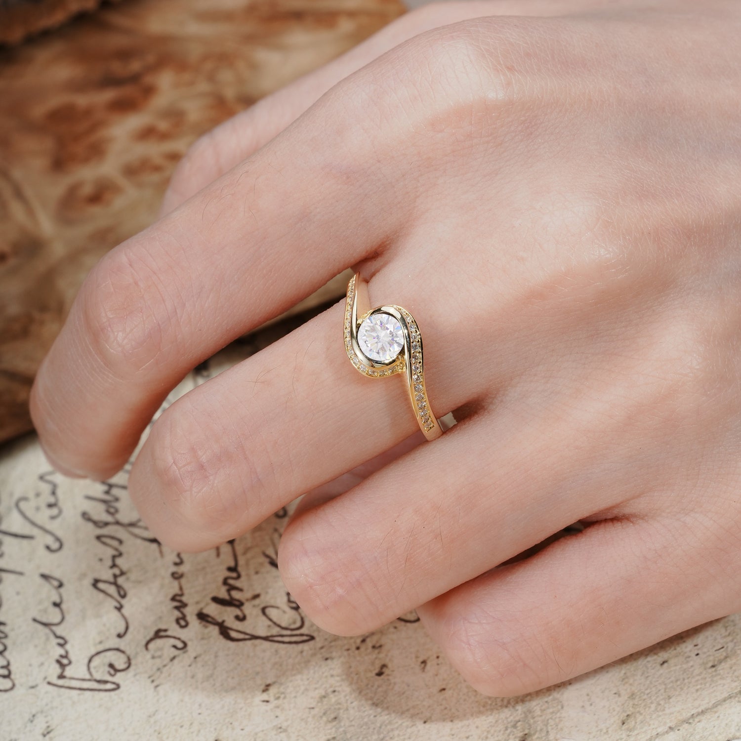 Unique Pavé-Set Spiral Round Cut Moissanite Engagement Ring - Additional view