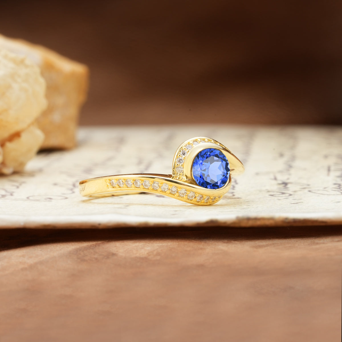 Unique Pavé-Set Spiral Round Cut Sapphire Engagement Ring - Additional view