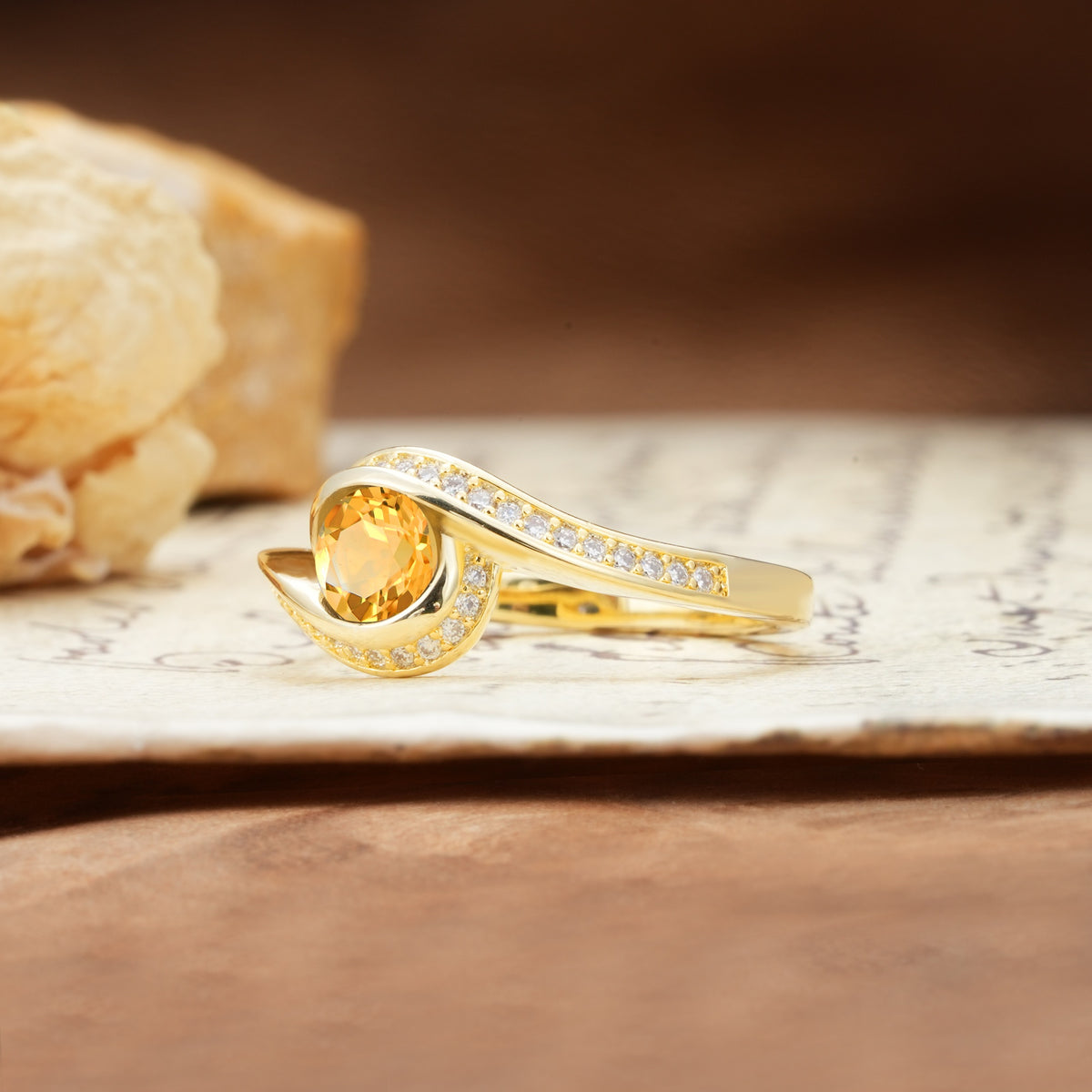 Unique Pavé-Set Spiral Round Cut Citrine Engagement Ring - Additional view