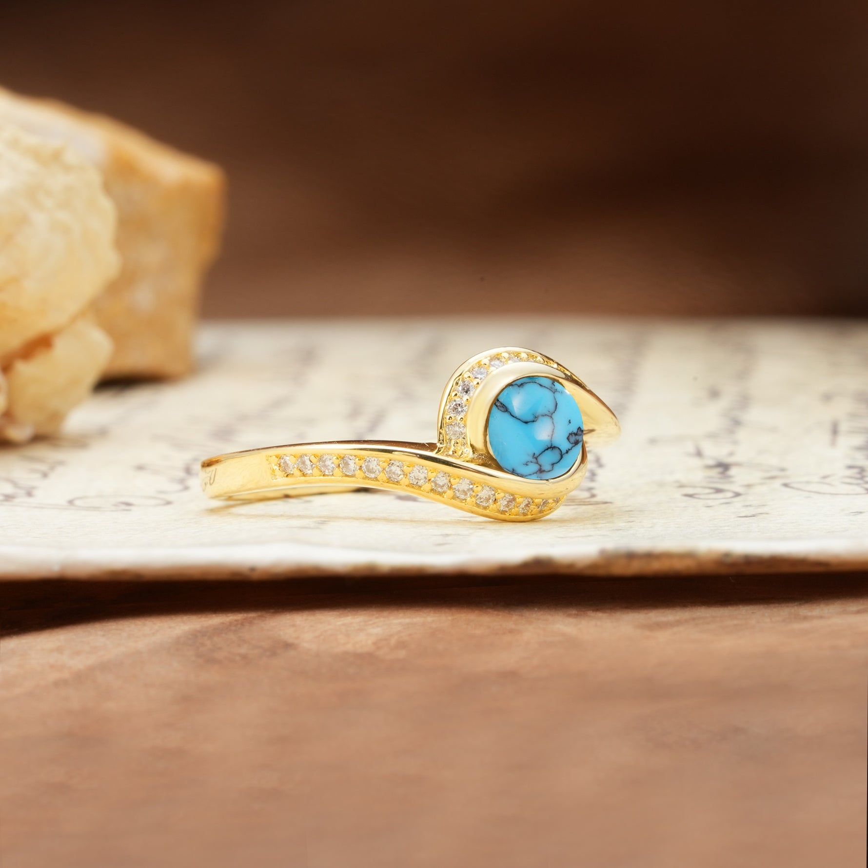 Unique Pavé-Set Spiral Round Cut Turquoise Engagement Ring - Additional view