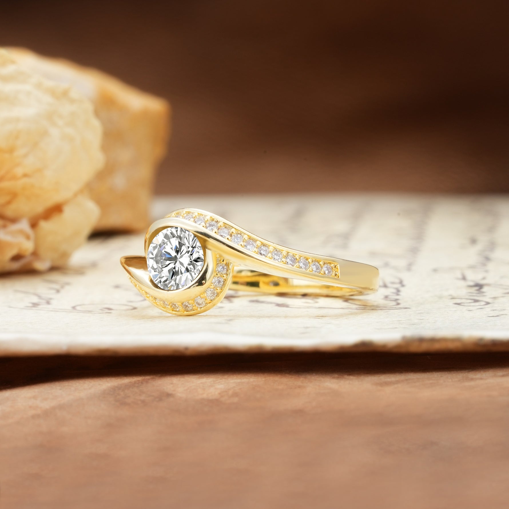 Unique Pavé-Set Spiral Round Cut Lab Diamond Engagement Ring - Additional view
