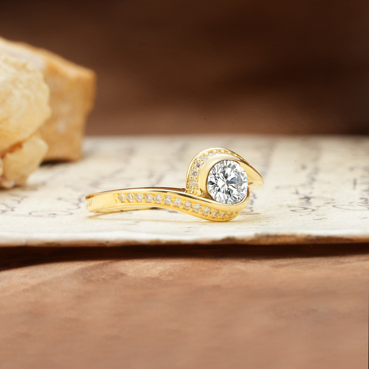 Unique Pavé-Set Spiral Round Cut Lab Diamond Engagement Ring - Additional view