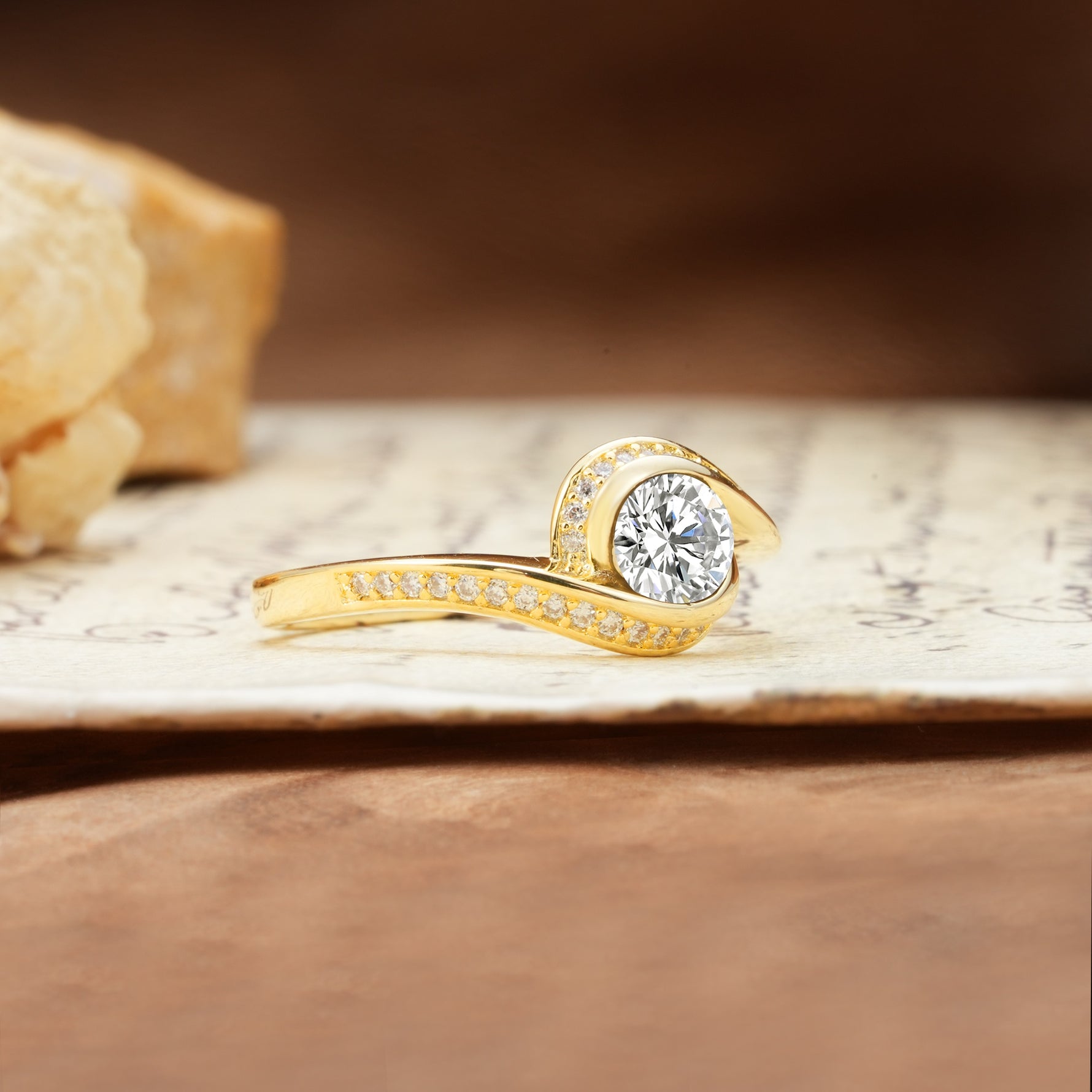 Unique Pavé-Set Spiral Round Cut Lab Diamond Engagement Ring - Additional view