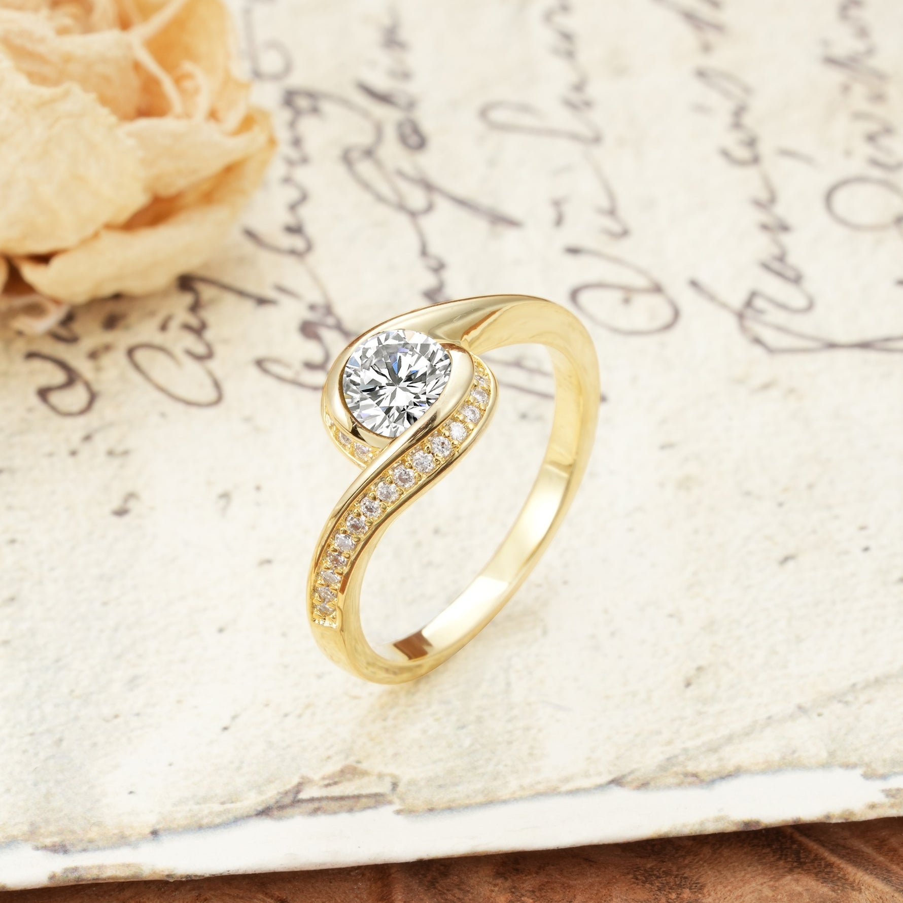 Unique Pavé-Set Spiral Round Cut Lab Diamond Engagement Ring - Additional view