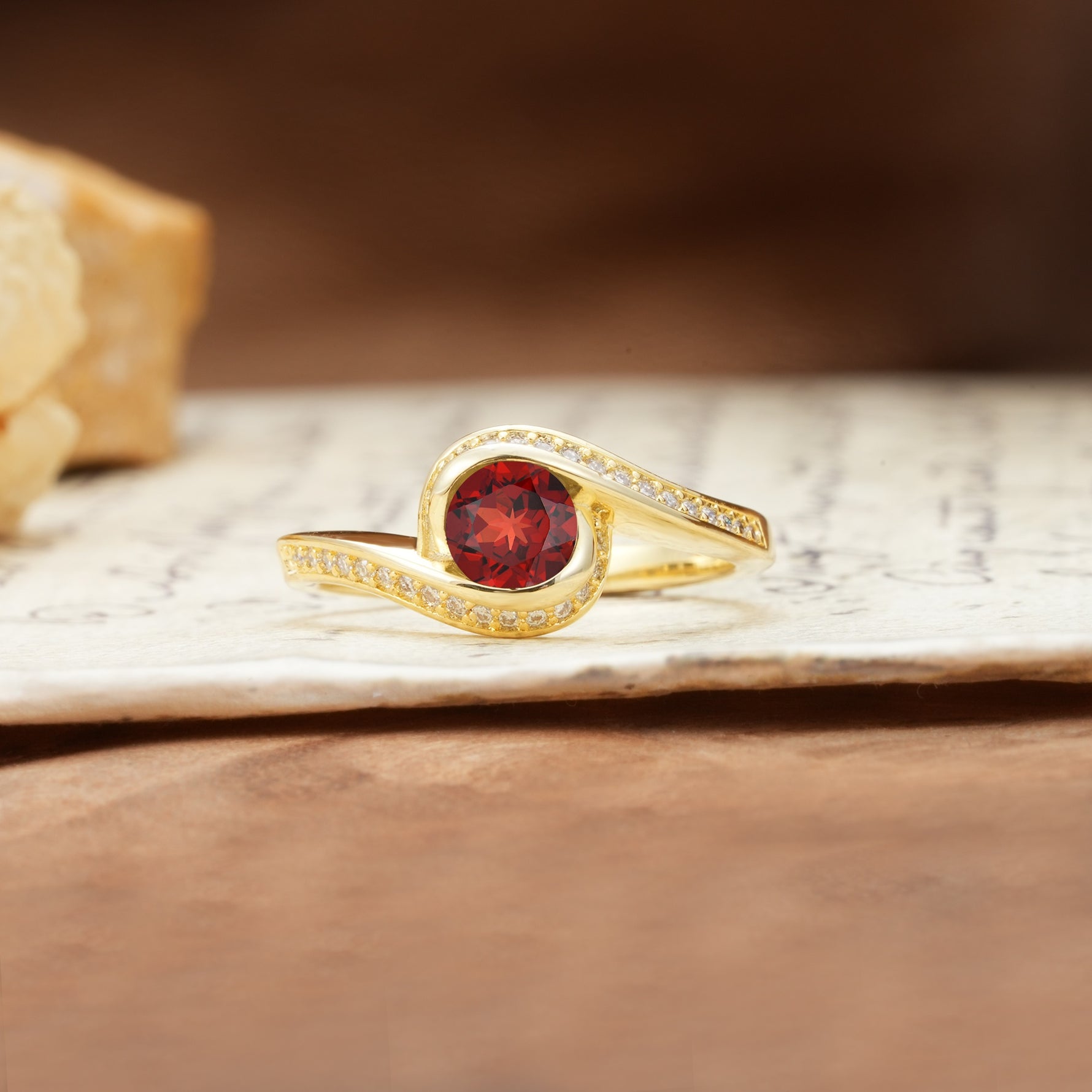 Unique Pavé-Set Spiral Round Cut Garnet Engagement Ring - Additional view