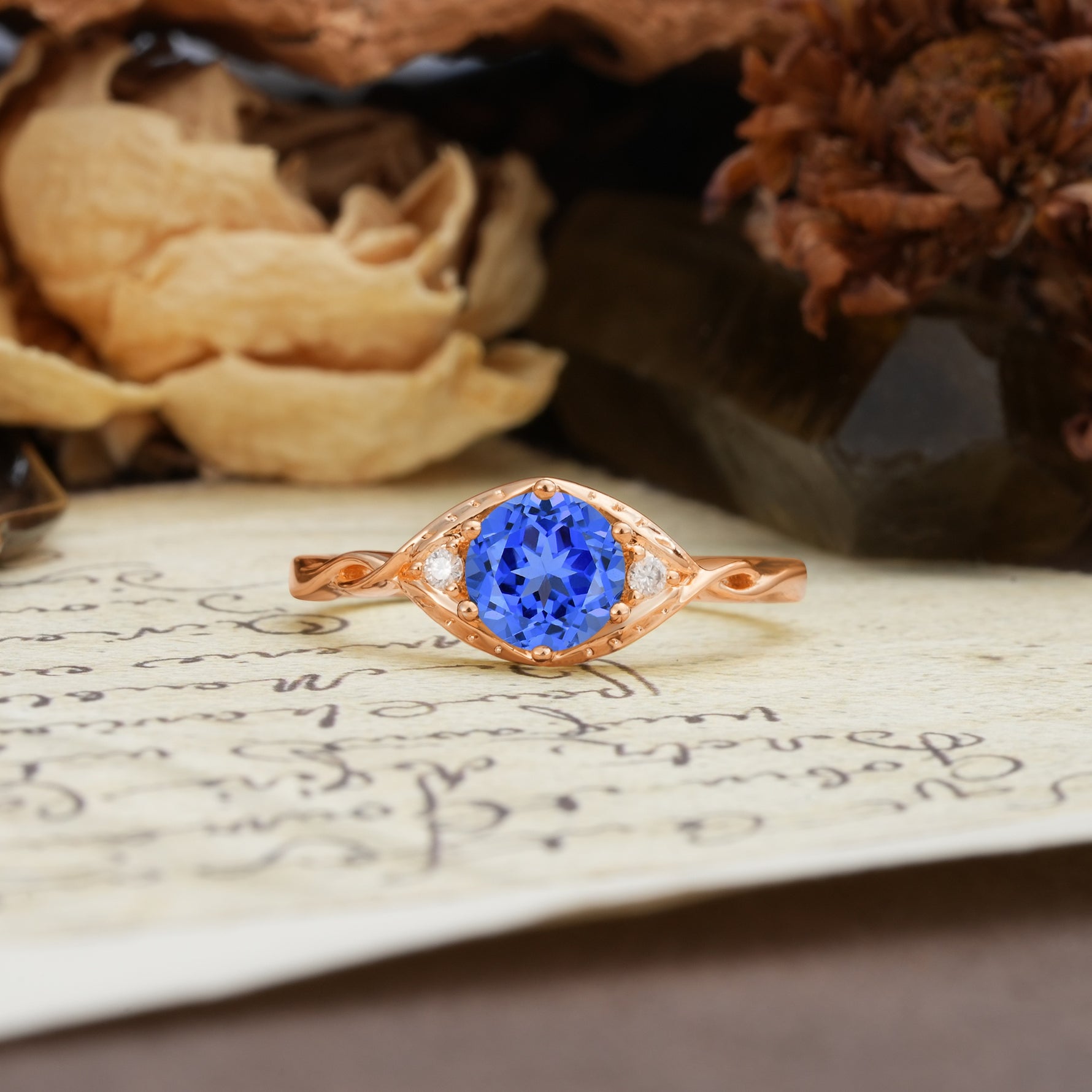 Retro Twisted Demon's Eye — 6-Prong Round Cut Sapphire Engagement Ring - Additional view