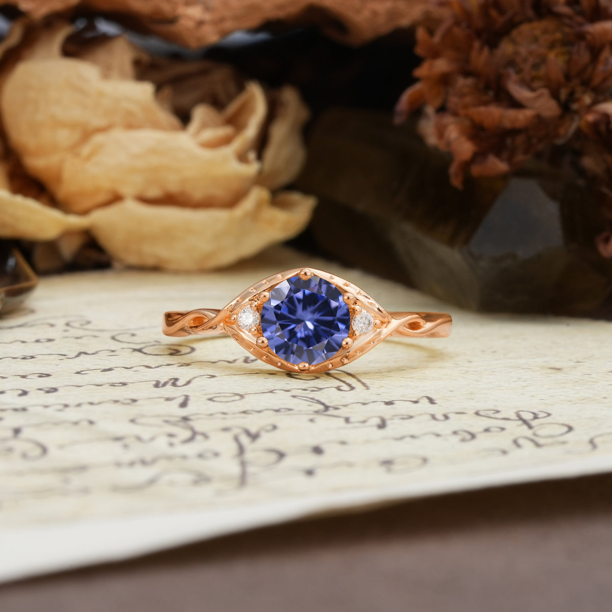 Retro Twisted Demon's Eye — 6-Prong Round Cut Tanzanite Engagement Ring - Additional view