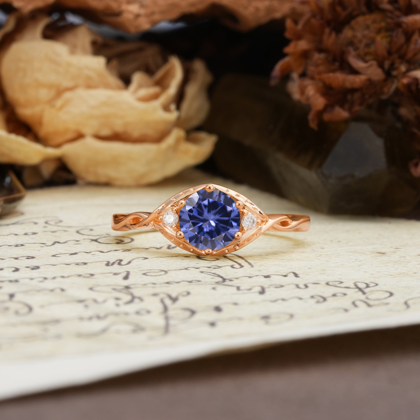 Retro Twisted Demon's Eye — 6-Prong Round Cut Tanzanite Engagement Ring - Additional view