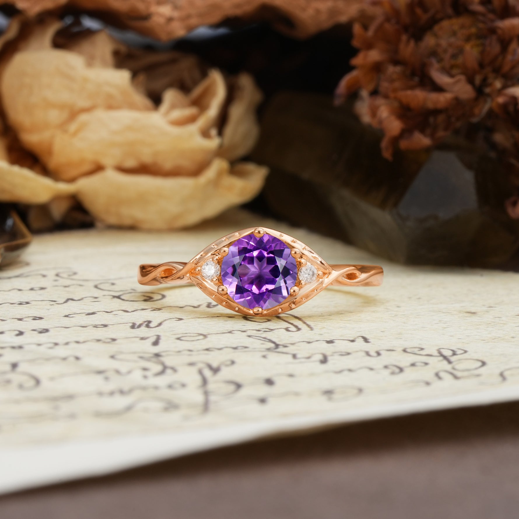 Retro Twisted Demon's Eye — 6-Prong Round Cut Amethyst Engagement Ring - Additional view