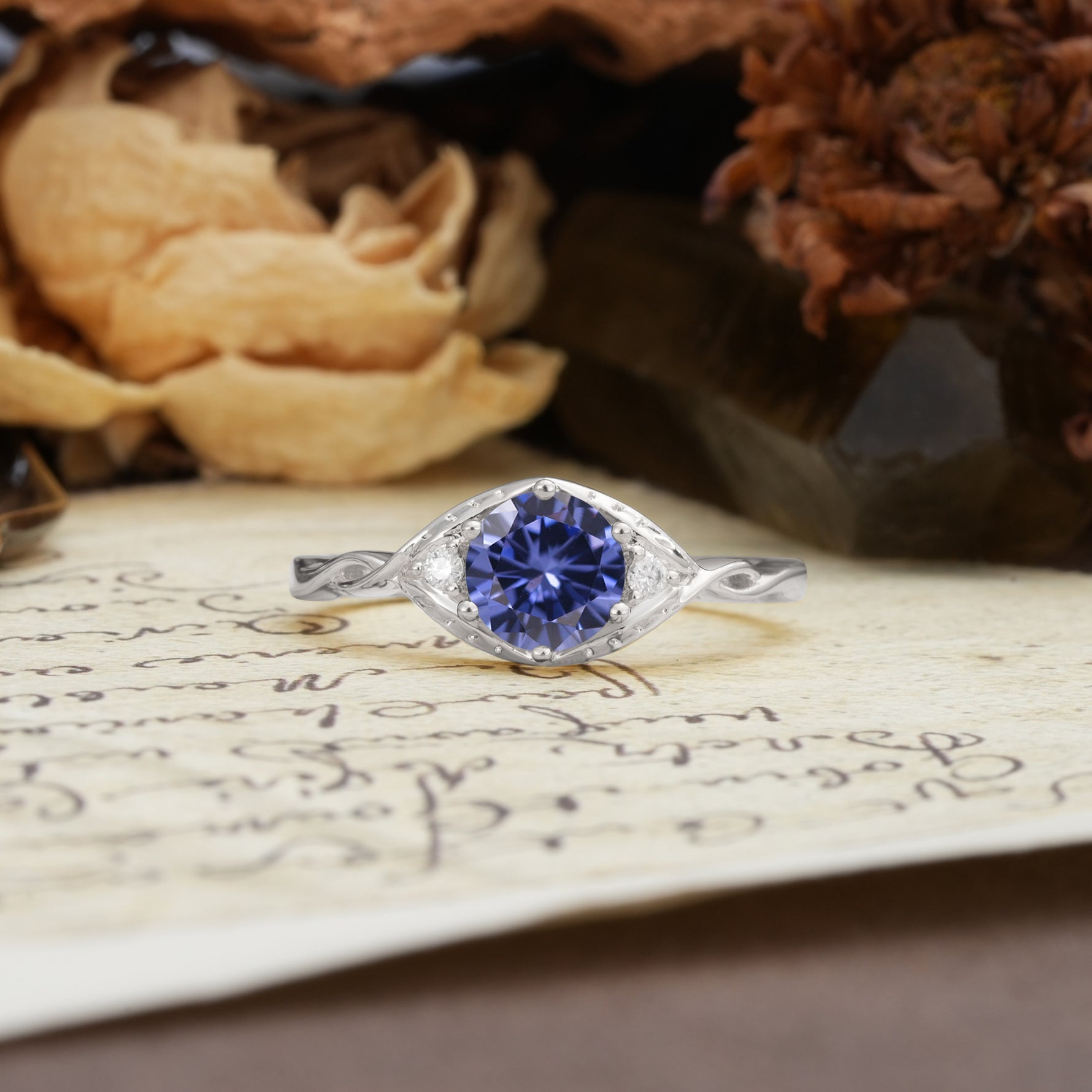 Retro Twisted Demon's Eye — 6-Prong Round Cut Tanzanite Engagement Ring - Additional view
