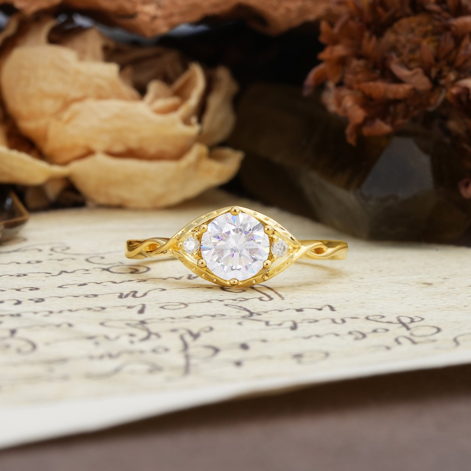 Retro Twisted Demon's Eye — 6-Prong Round Cut Moissanite Engagement Ring - Additional view