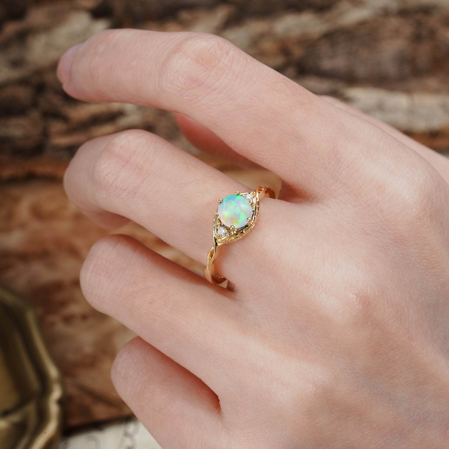 Retro Twisted Demon's Eye — 6-Prong Round Cut Fire Opal Engagement Ring