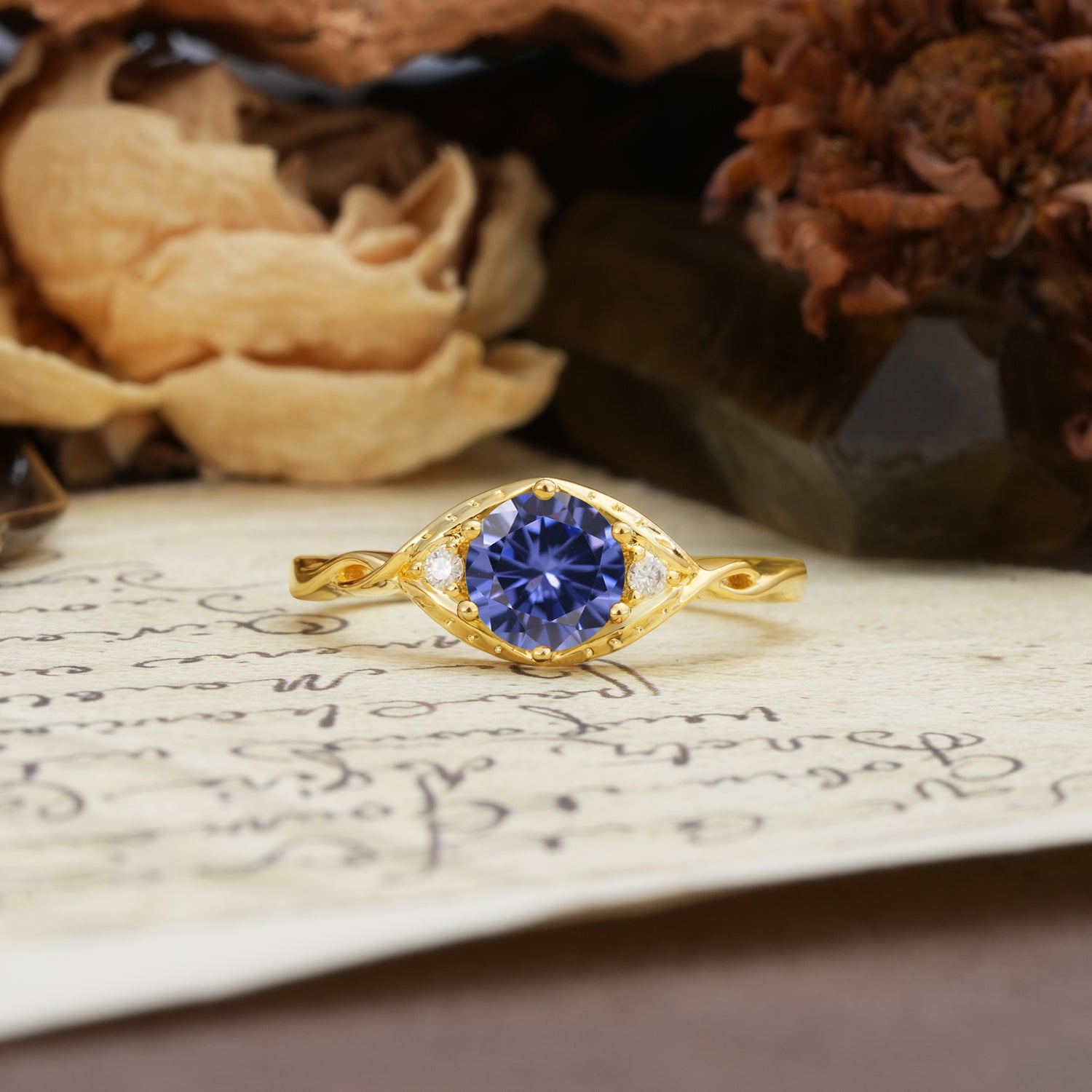 Retro Twisted Demon's Eye — 6-Prong Round Cut Tanzanite Engagement Ring