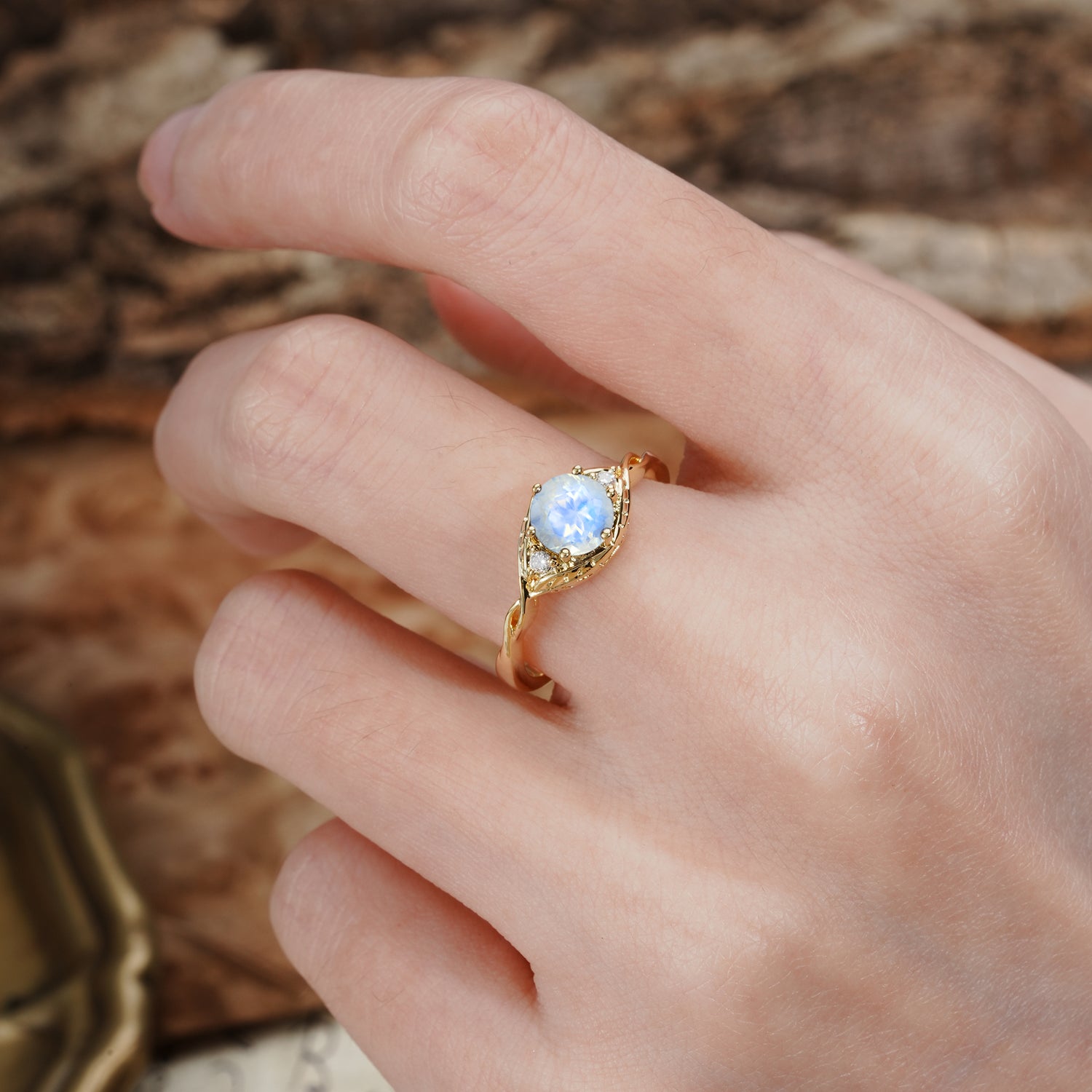 Retro Twisted Demon's Eye — 6-Prong Round Cut Moonstone Engagement Ring
