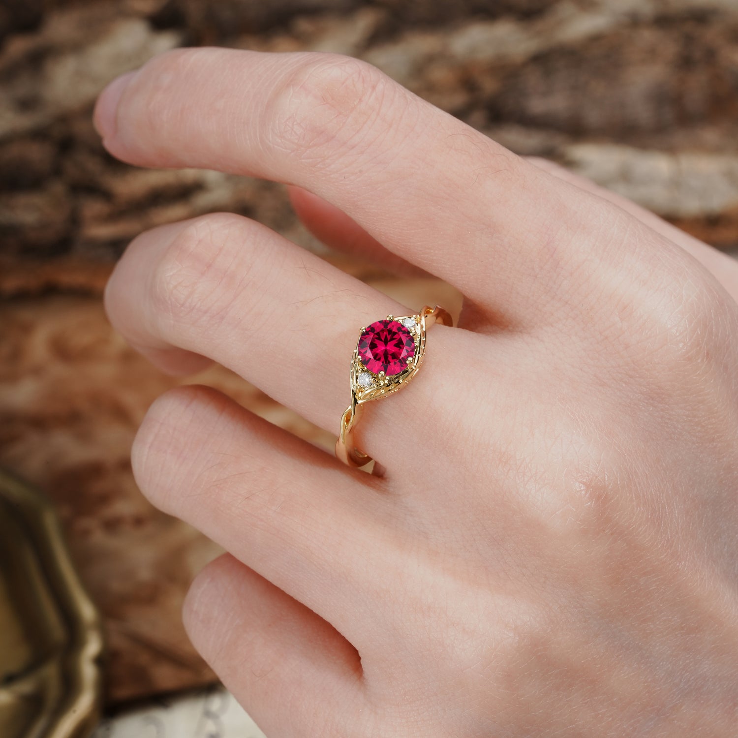 Retro Twisted Demon's Eye — 6-Prong Round Cut Ruby Engagement Ring