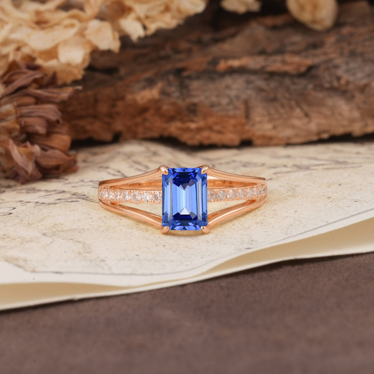 Unique and Luxurious 4-Prong Emerald Cut Sapphire Engagement Ring - Additional view